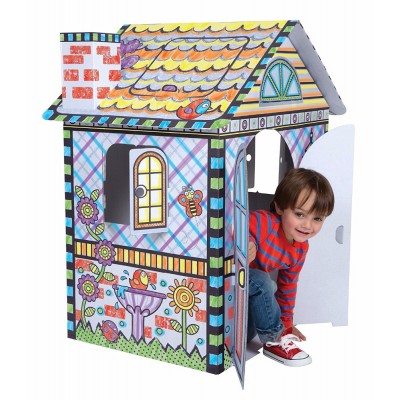 OEM china printing custom paper foldable diy drawing painting corrugated cardboard train castle kids playhouse